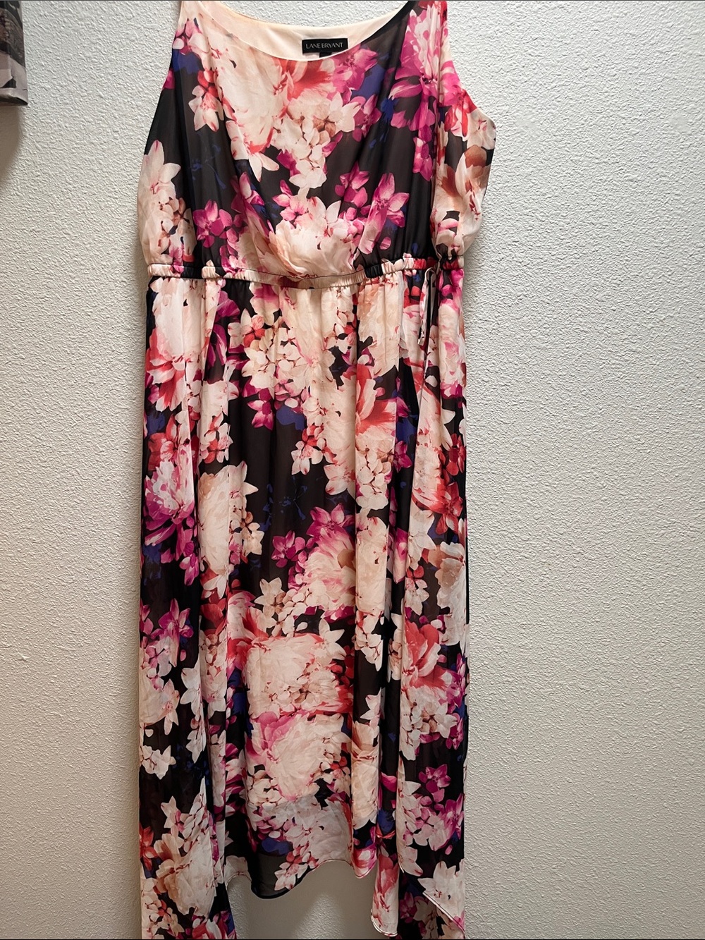Lane Bryant Black Maxi Dress with Pink and Cream Floral Print